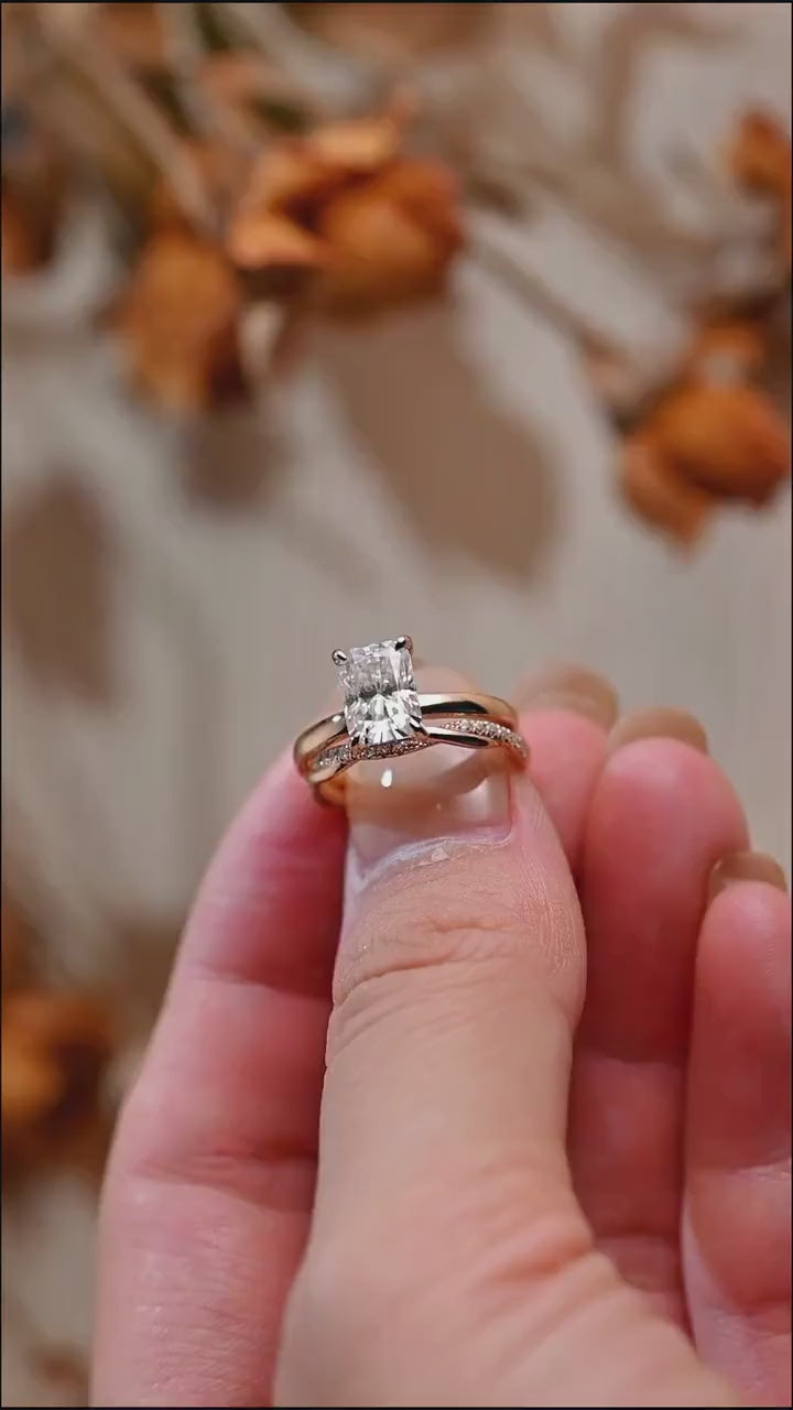 Radiant Cut Moissanite Wedding Band Set, Engagement Ring