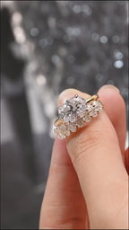 Solid Gold Two Tone Oval Moissanite Engagement Ring Set