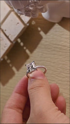 Solid Gold Half Eternity Princess Cut Moissanite Engagement Ring, Promise Ring