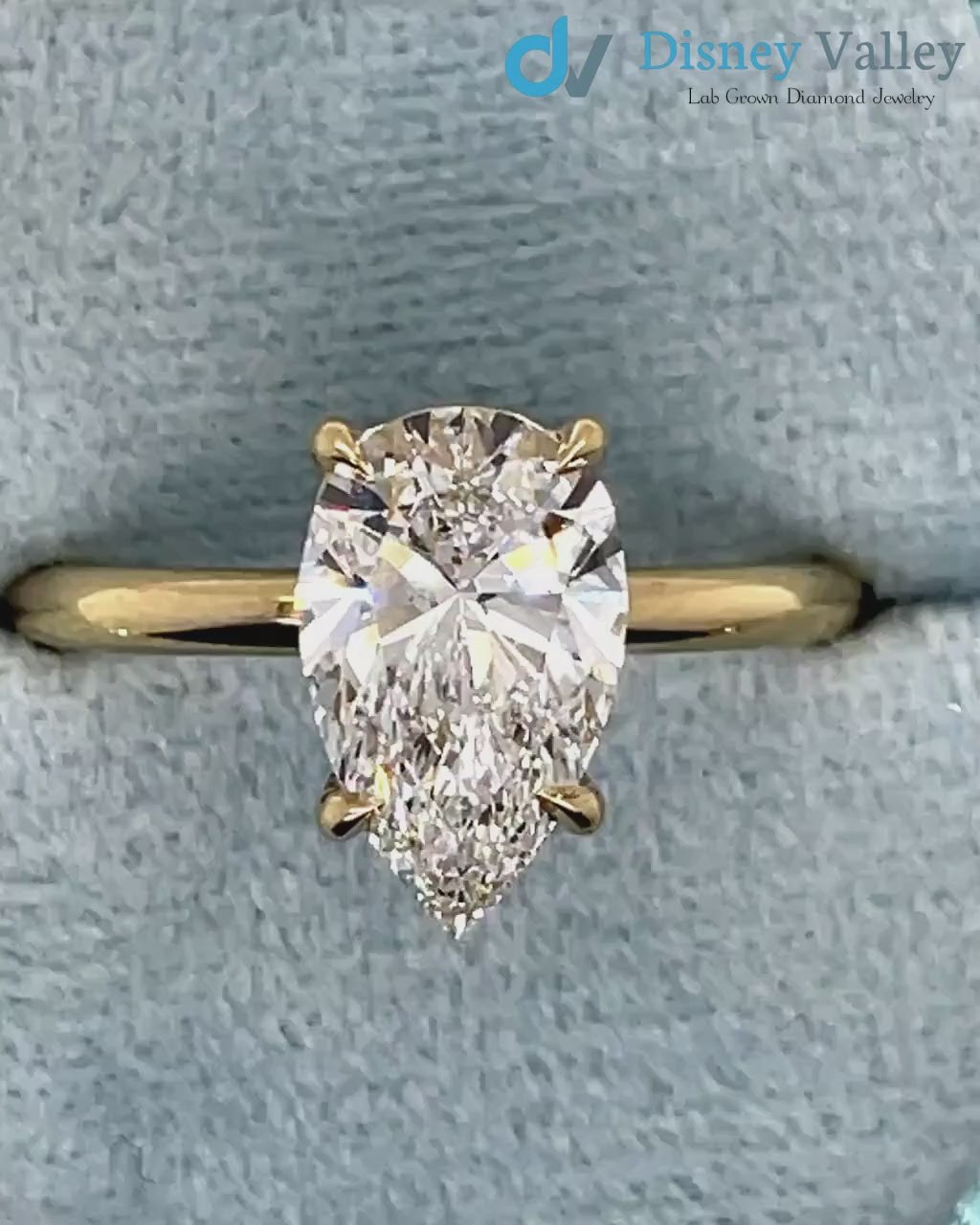 2 Carat IGI Certified Pear Cut Lab Grown Diamond Solitaire Engagement Ring