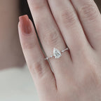 Pear Lab Grown Hidden Halo Dainty Pave Engagement Ring