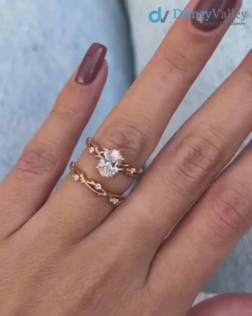 1 carat Oval LAB diamond engagement ring set, Dainty Twig Engagement Ring