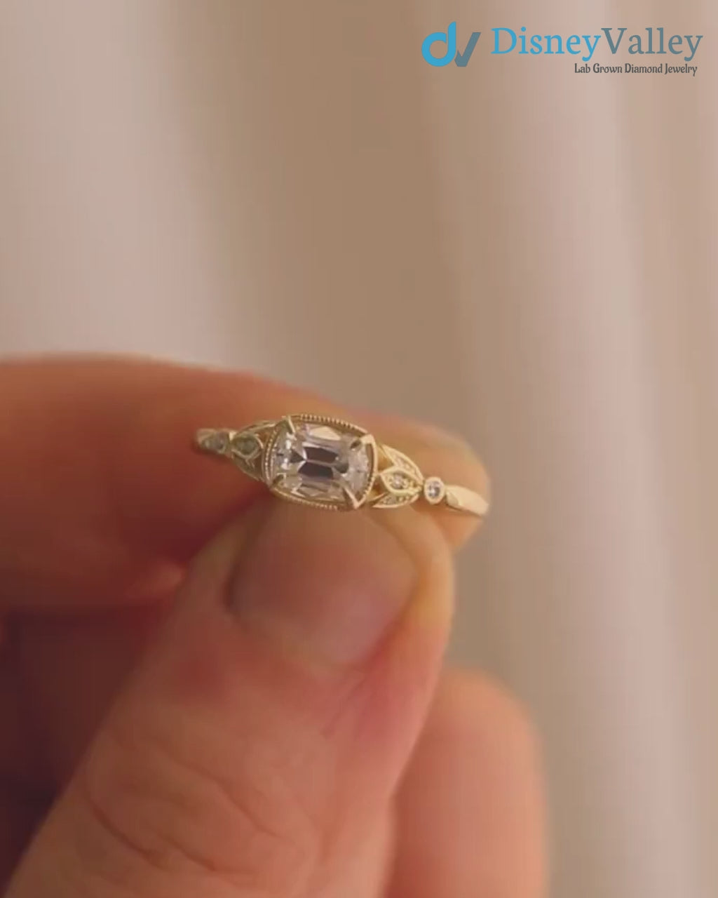 Tulip antique cushion lab diamond vintage engagement ring wedding ring