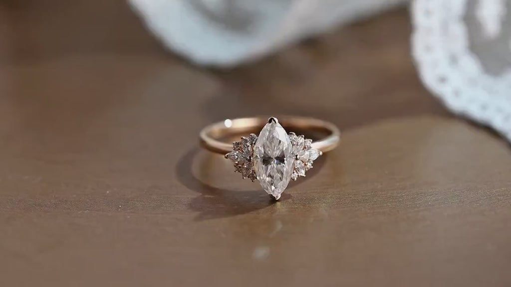 Solid Gold Marquise Moissanite Engagement Ring with Accent Stones