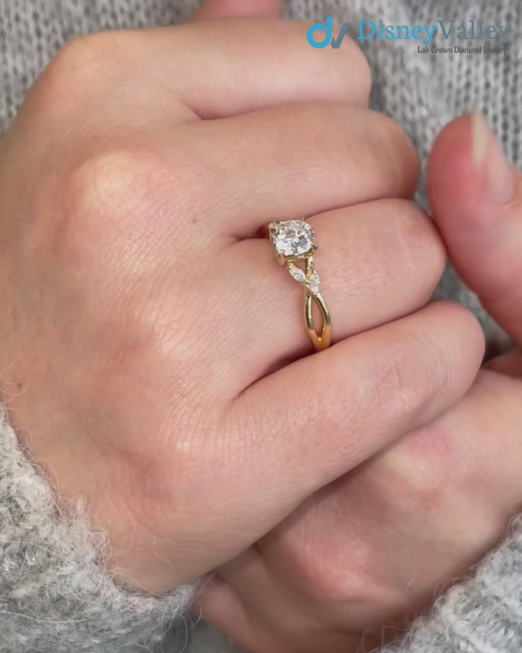 Round Lab grown Diamond Marquise Accented Engagement