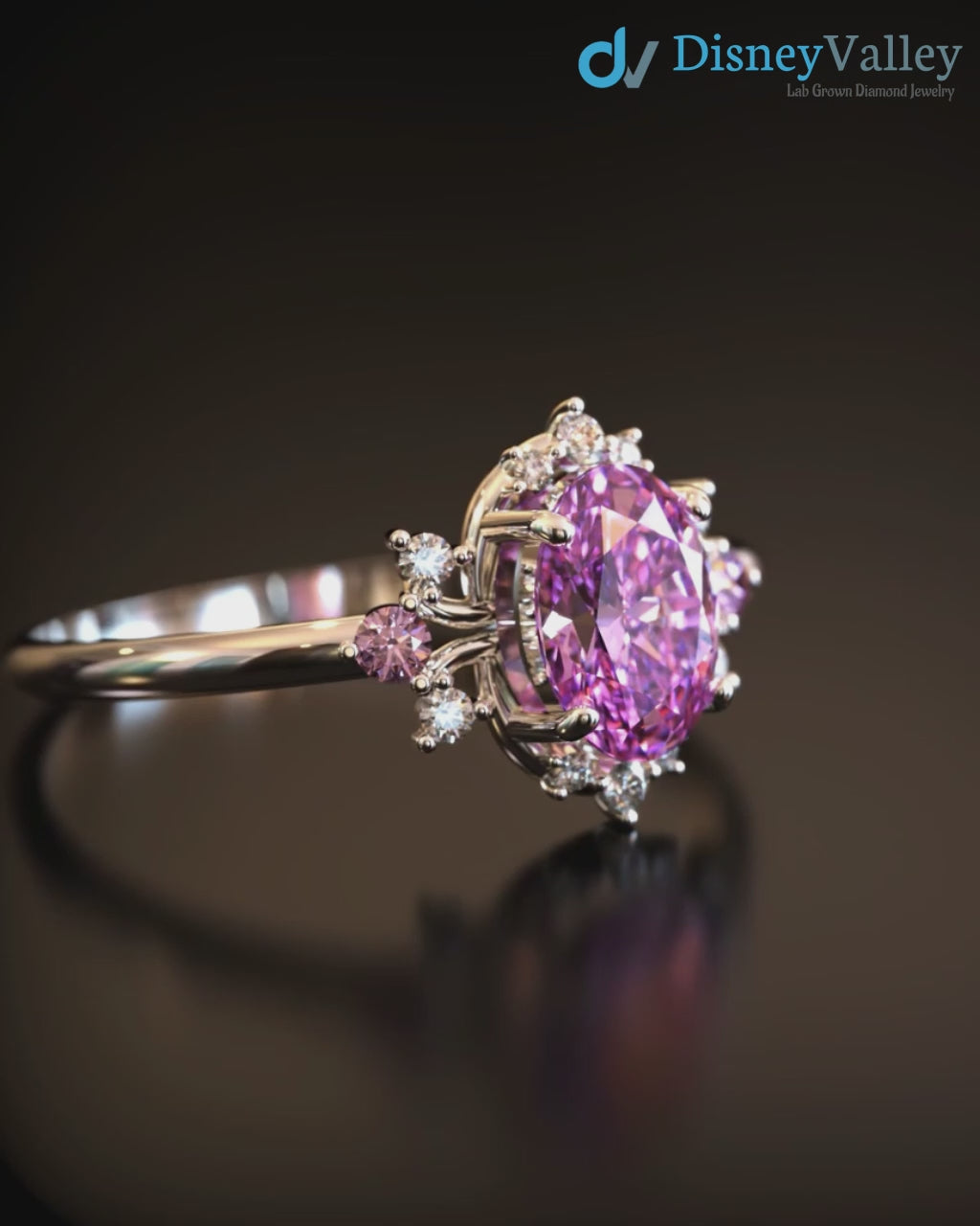 The oval-cut lab grown diamond halo valoria engagement ring