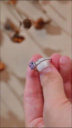 Solid Gold Asscher Cut Purple Lab Grown Sapphire Engagement Ring