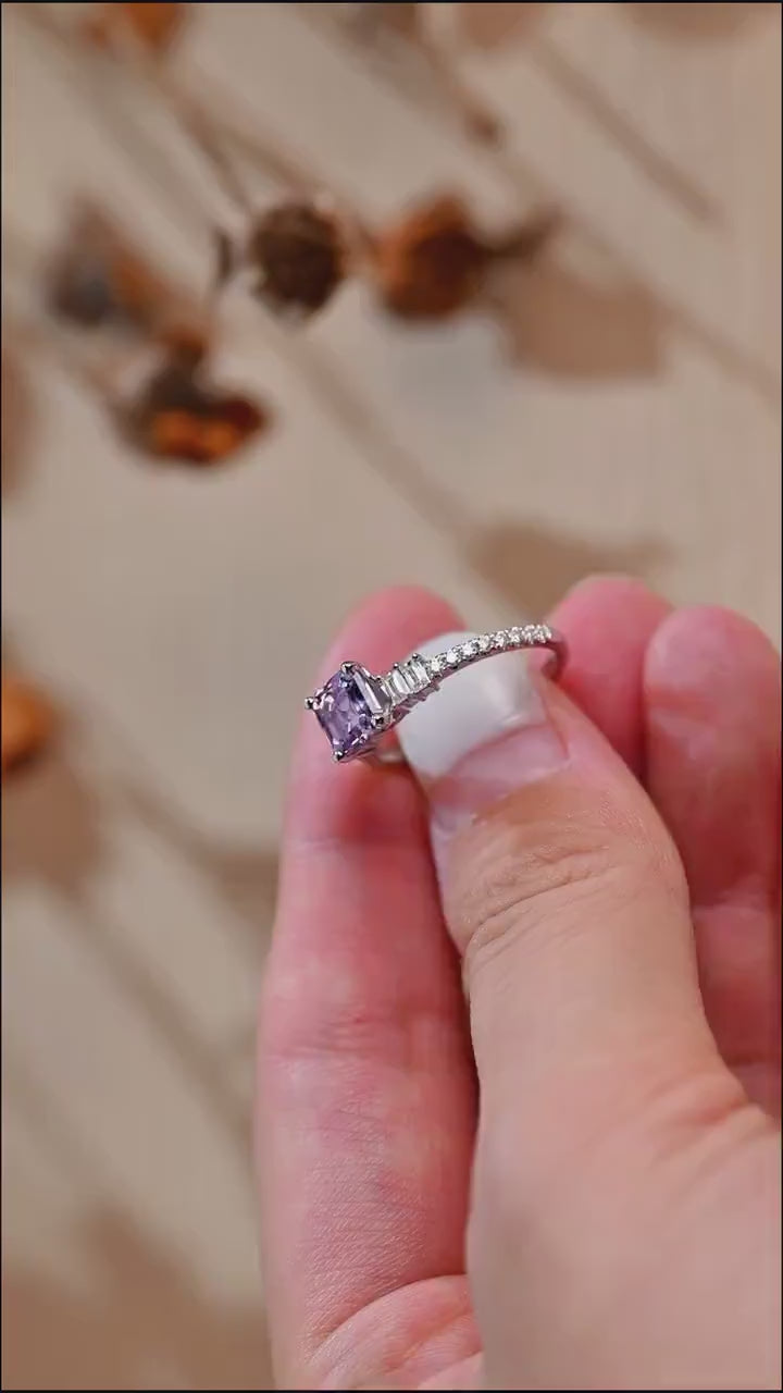 Solid Gold Asscher Cut Purple Lab Grown Sapphire Engagement Ring
