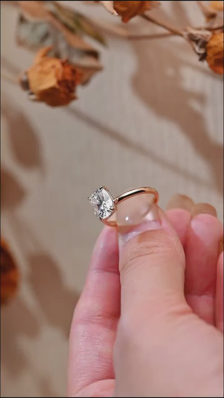 Solid Gold Elongated Cushion Cut Moissanite Engagement Ring, Dainty Ring