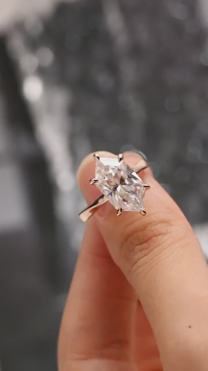 Solid Gold Dutch Marquise Moissanite Ring, Timeless Engagement Ring