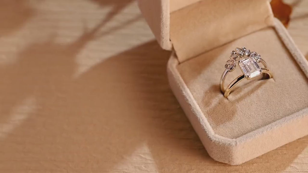 Emerald Cut Moissanite Wedding Band Set
