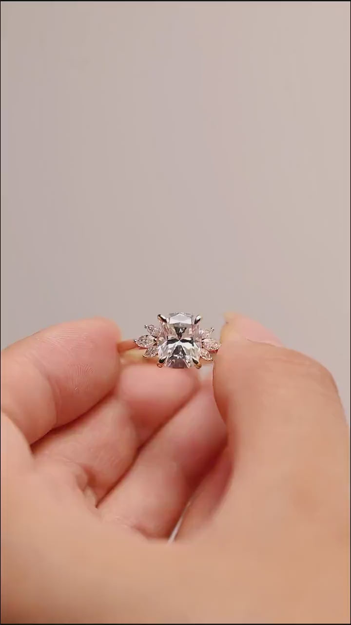 Solid Gold Elongated Cushion Moissanite Engagement Ring, Promise Ring