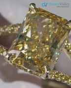 Bespoke Radiant Yellow Diamond French Fishtail & Hidden Halo Engagement Ring