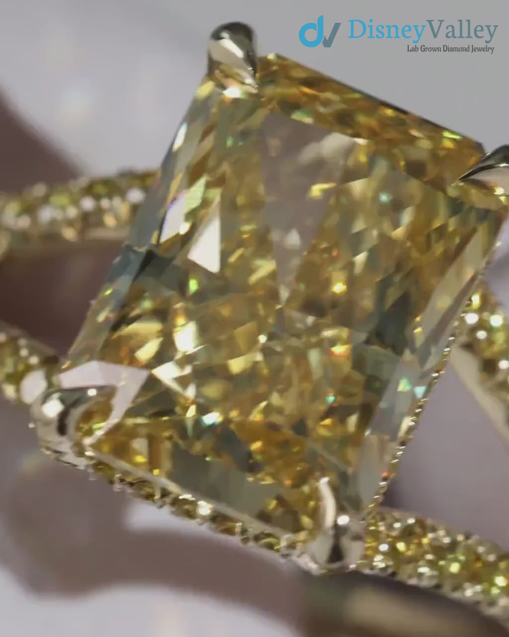 Bespoke Radiant Yellow Diamond French Fishtail & Hidden Halo Engagement Ring