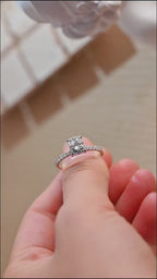 Solid Gold Elongated Cushion Moissanite Engagement Ring, Hidden Halo Bridal Ring