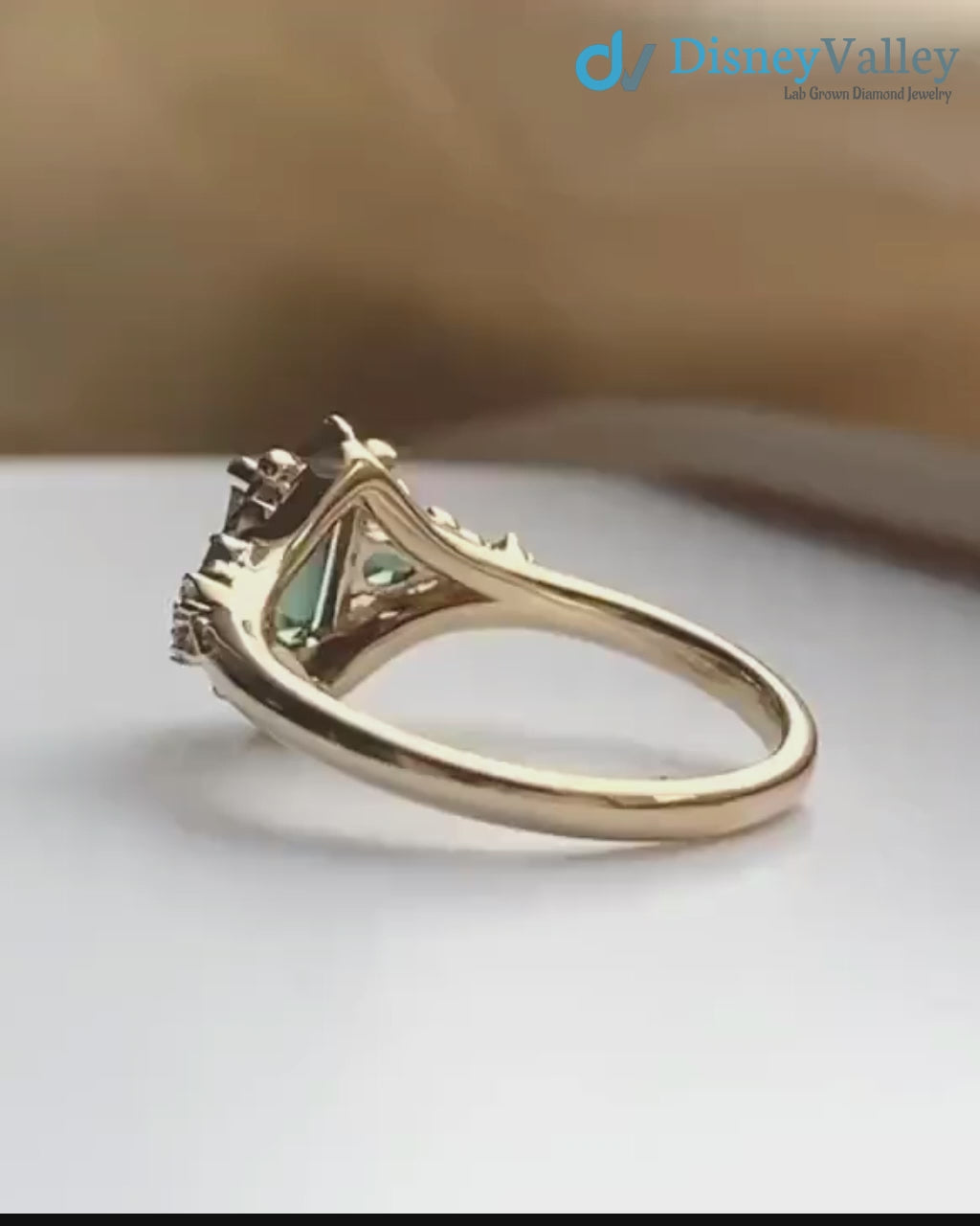 Arwen green Emerald parti lab grown engagement ring