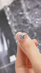Solitaire Round Diamond Engagement Ring, Solid Gold Hammered Promise Ring, Birthday Gift for Women