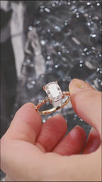 Solid Gold Crushed Ice Elongated Cushion Moissanite Engagement Ring, Anniversary Gift