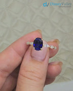 blue oval cut Sapphire gemstone September Birthstone Engagement Ring