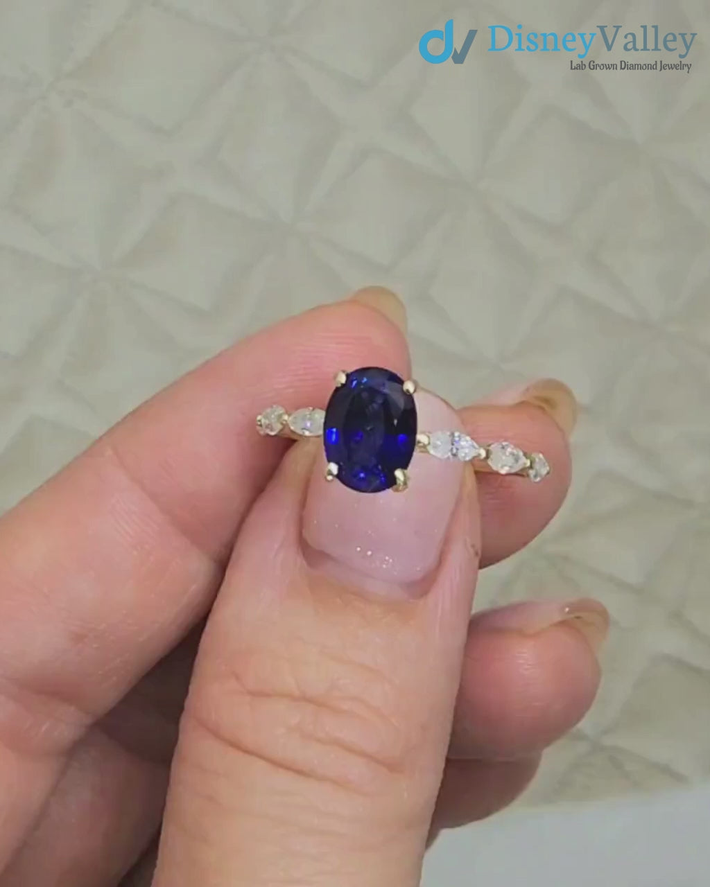 blue oval cut Sapphire gemstone September Birthstone Engagement Ring