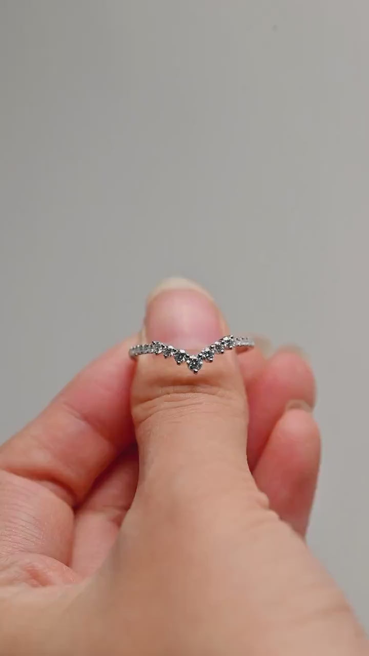 Moissanite Crown Ring, Solid Gold Stacking Ring, Dainty Wedding Band,
