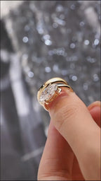 Solid Gold East-West Marquise Cut Moissanite Wedding Band Set, Bridal Set