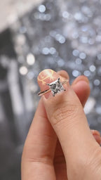 Solid Gold Two Tone Princess Cut Moissanite Engagement Ring, Proposal Ring