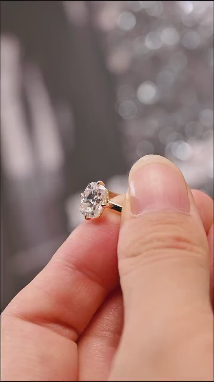 Solid Gold Old European Elongated Cushion Moissanite Engagement Ring, Promise Ring