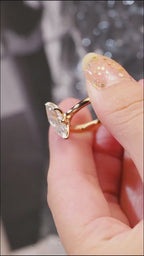 Solid Gold Tulip Floral Ring, Marquise Moissanite Engagement Ring, Cathedral Ring