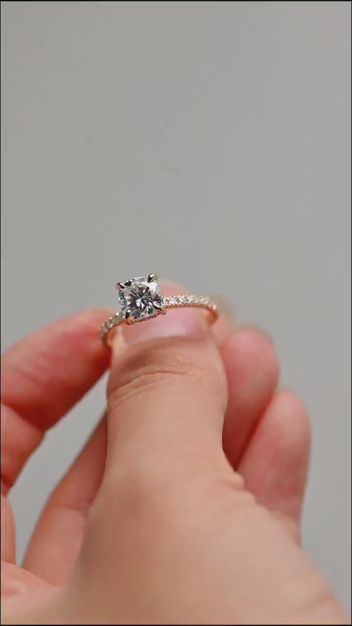 Solid Gold Cushion Cut Moissanite Engagement Ring, Anniversary Gift