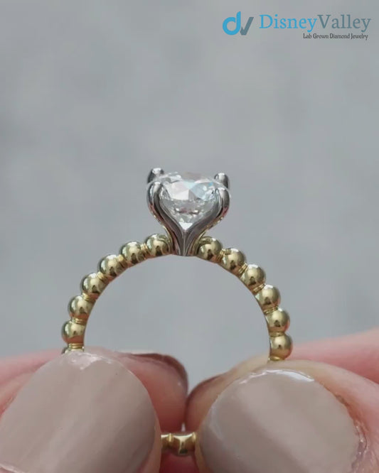 Beaded Diamond Engagement Ring Two-Toned Mixed Metal Solitaire ring