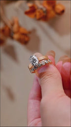Solid Gold 3mm Band Oval Cut Moissanite Engagement Ring, Two-Tone Ring