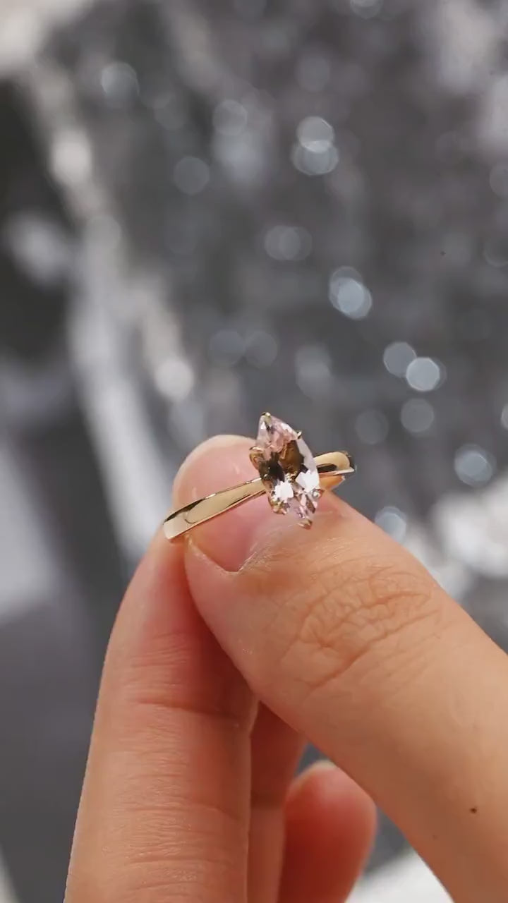Solid Gold Tulip Floral Marquise Moissanite Engagement Ring