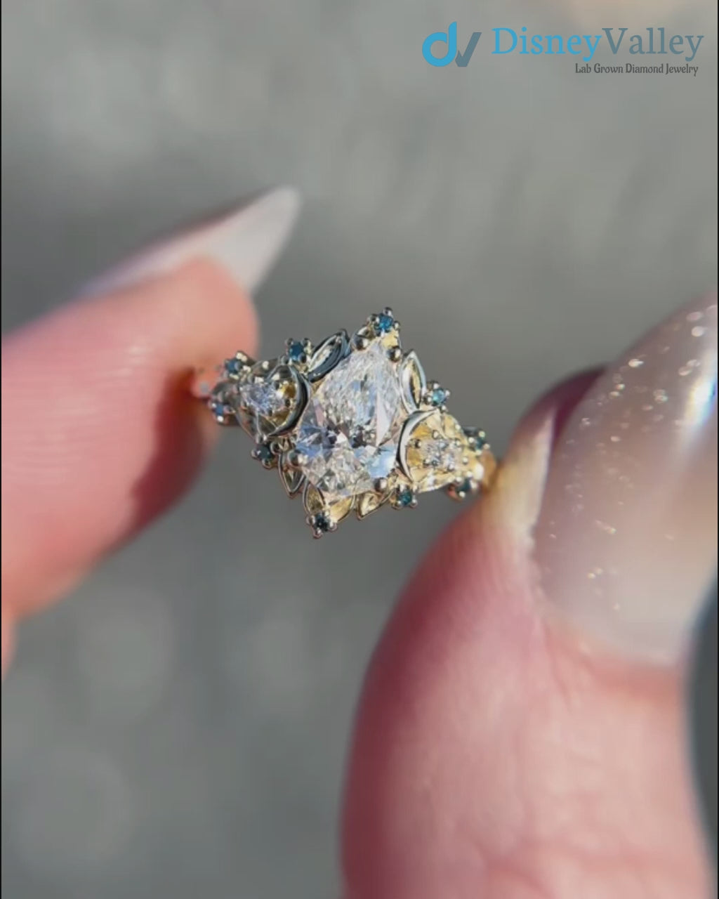 2 caret pear center lab grown with Briar moon three stone rings