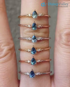 Pear cut sapphire three stone ring, dainty pear sapphire engagement ring