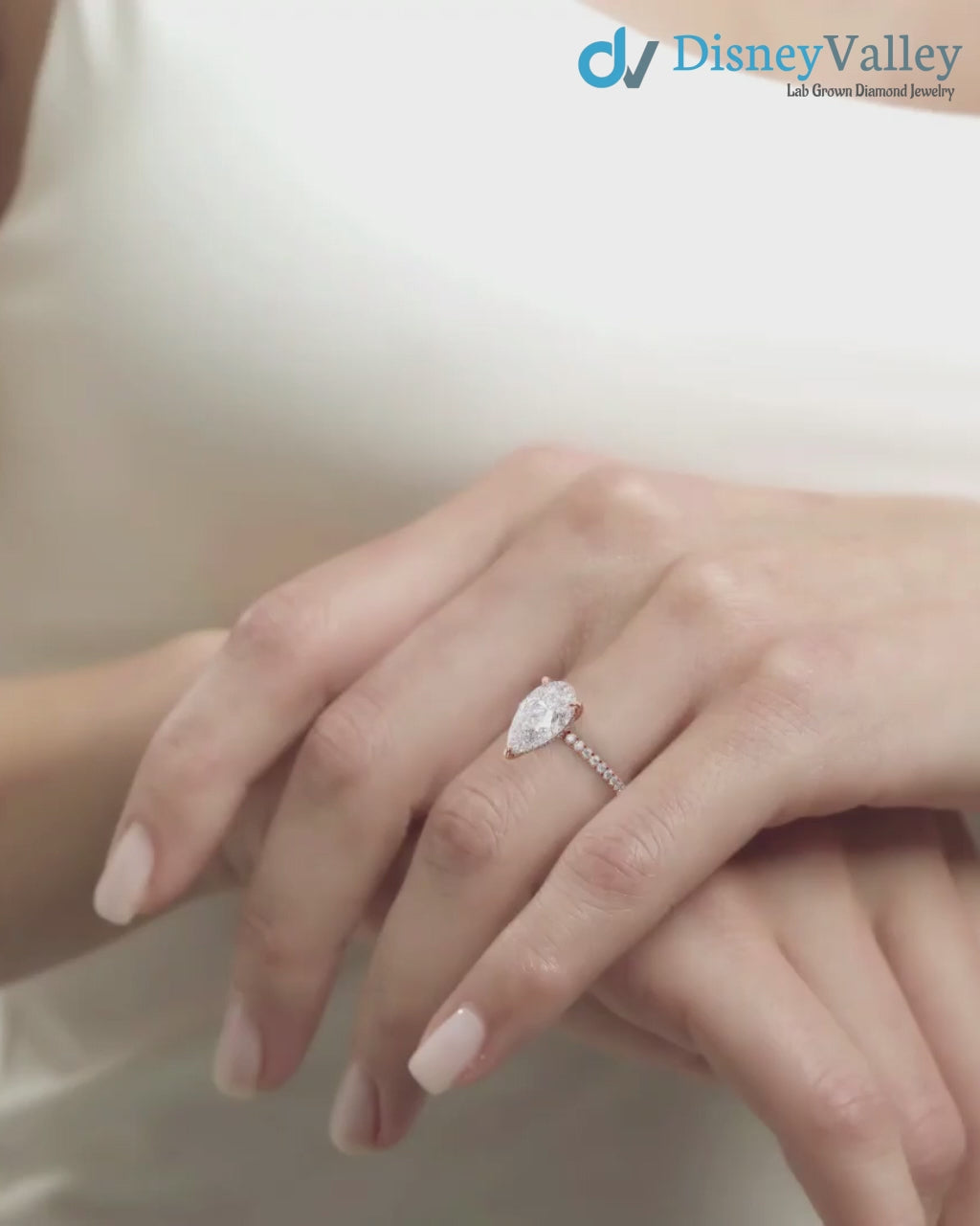 3 caret Pear Cut with Hidden Halo & Pave Band wedding ring