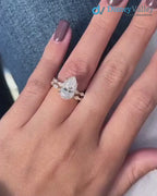 pear cut engagement ring set, 3ct Lab Grown hidden halo diamond, eternity marquise wedding band