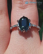 2.5 carat Peacock blue Sapphire oval cut lab grown Engagement Ring