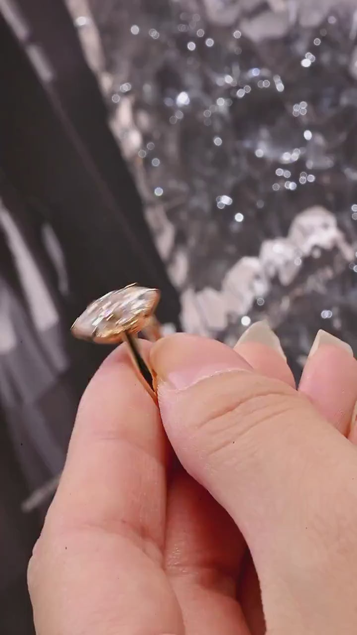 Solid Gold Tulip Floral Marquise Moissanite Engagement Ring, Proposal Ring