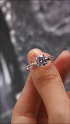 Solid Gold Round Cut Moissanite Engagement Ring, Twisted Band Ring