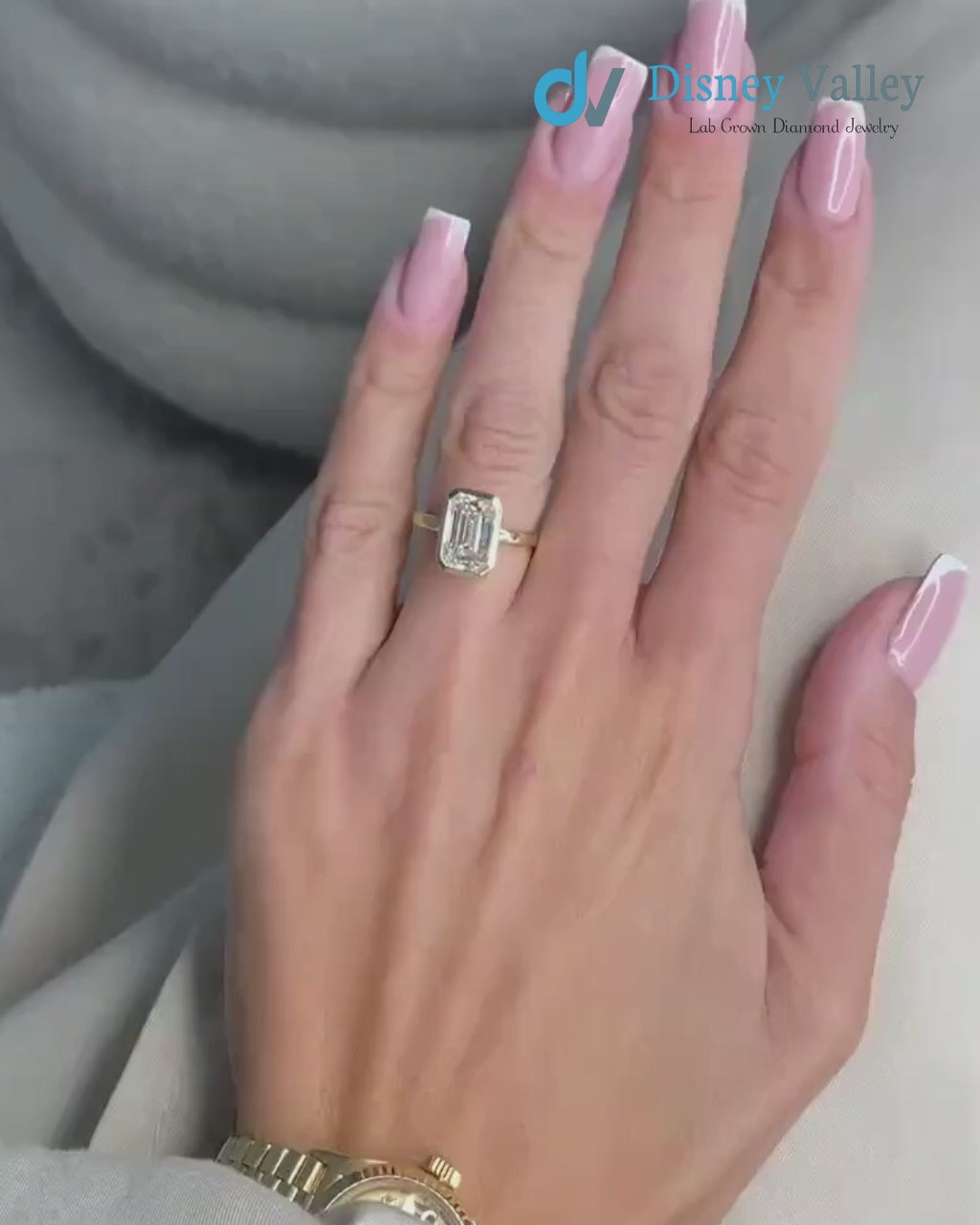 3 Carat D-VVS2 Emerald Cut Lab Grown Diamond Bezel Set Solitaire Engagement Ring