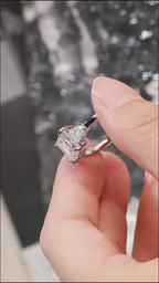 Solid Gold Emerald Cut Moissanite Engagement Ring With Trapezoid Accent, Three Stone Ring
