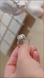 Solid Gold Cushion Cut Moissanite Engagement Ring, Pave Promise Ring