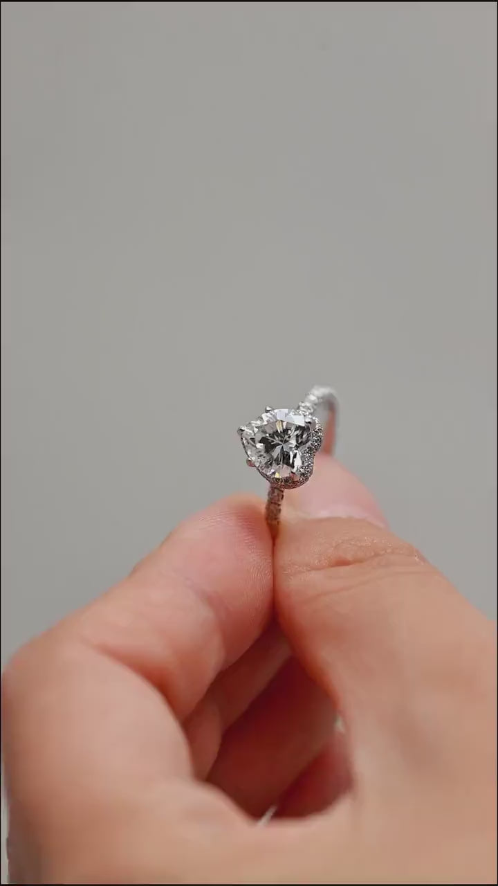 Solid Gold Halo Heart Cut Moissanite Engagement Ring