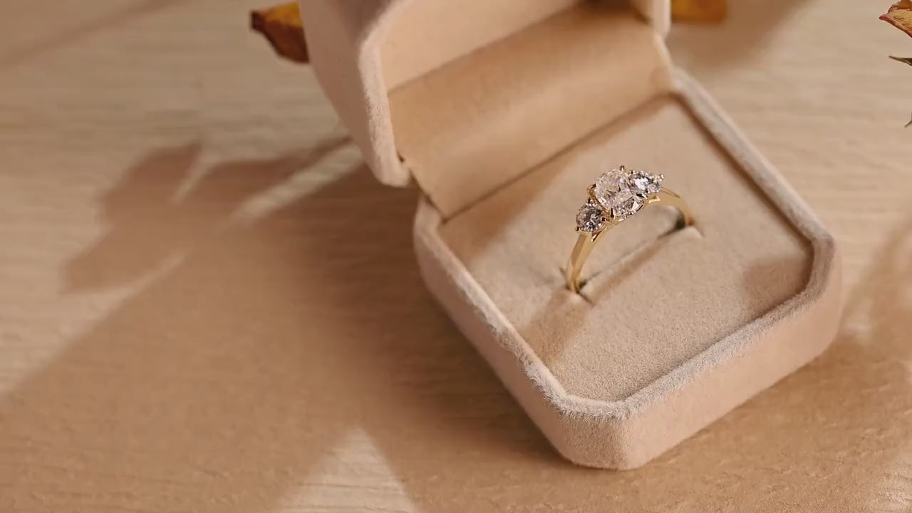 Solid Gold Elongated Cushion Moissanite Engagement Ring with Side Stone, Anniversary Gift