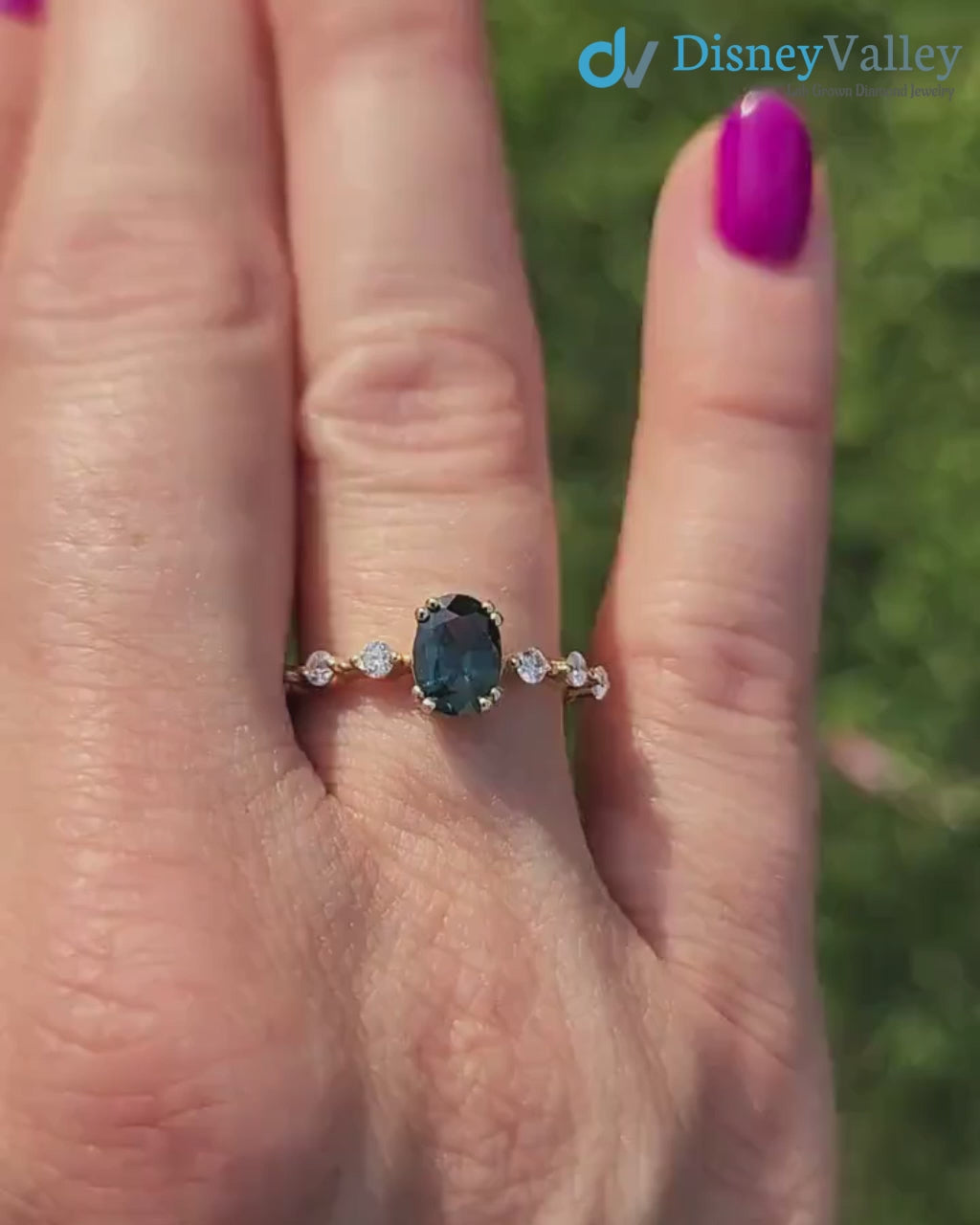1 Carat Teal Sapphire oval cut cluster Engagement ring