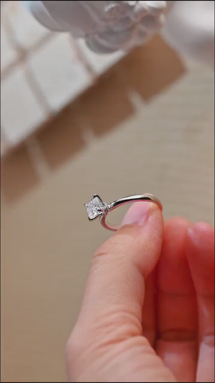 Solid Gold Cushion Cut Moissanite Engagement Ring, Promise Ring