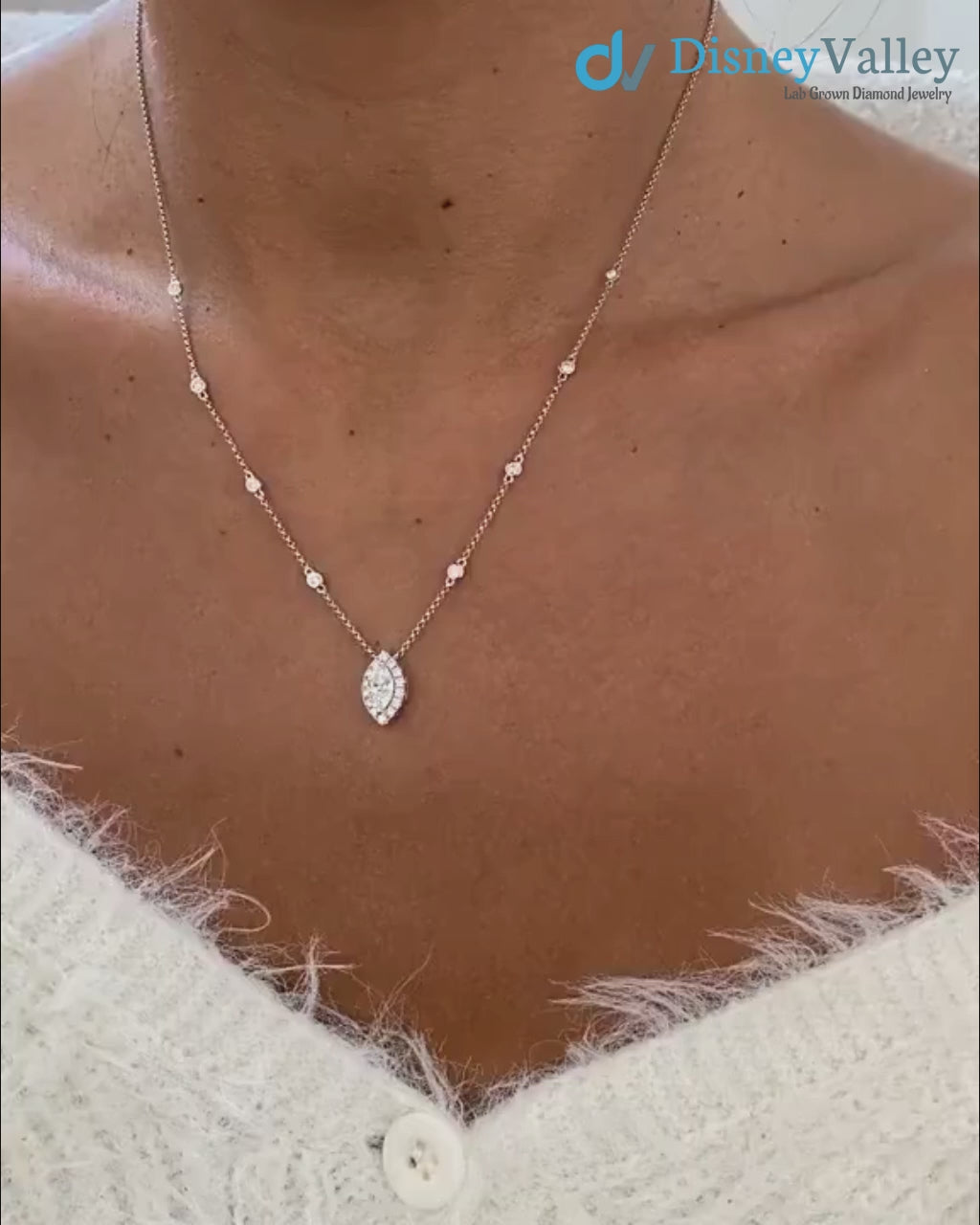Real White Gold Diamond Necklace 0.89 Carat Lab-Created Diamond