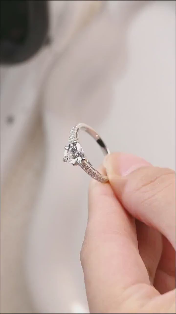 Solid Gold Half Eternity Heart Cut Moissanite Engagement Ring