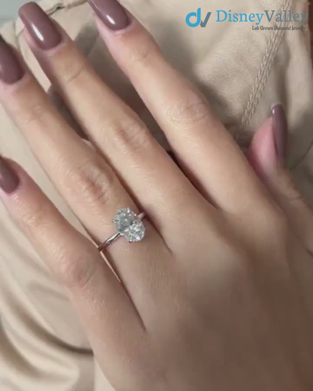 Low Profile Solitaire 2 Carat Oval Lab Grown Diamond Engagement Ring